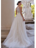 Halter Beaded Ivory Lace Tulle Sheer Back Wedding Dress